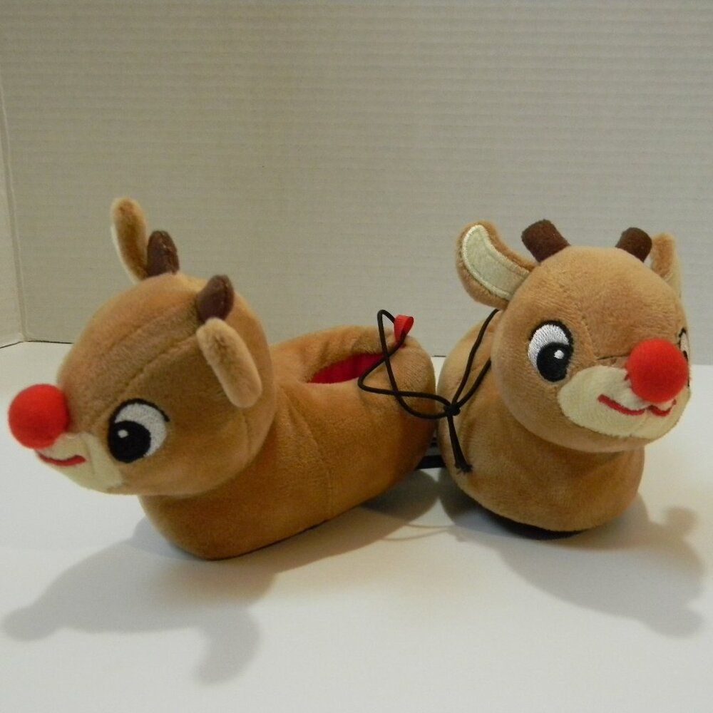 Christmas Rudolph the Red Nosed Reindeer Plush Baby Slippers Toddler Sz 1 NWT